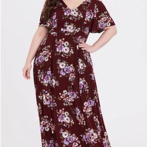 Torrid Red Wine Floral Gauze Maxi Dress Size 1